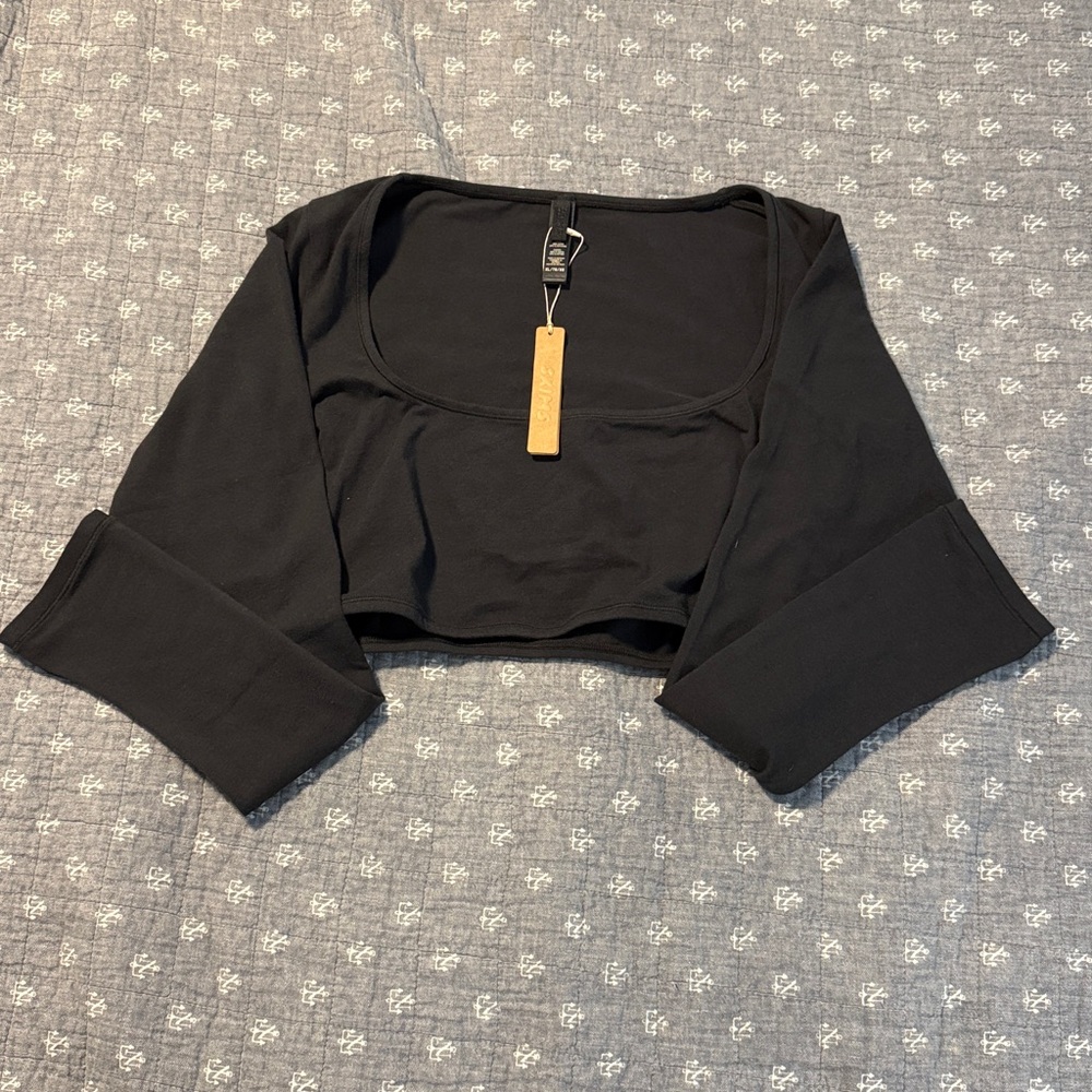 🖤SKIMS COTTON JERSEY SUPER CROPPED LONG SLEEVE TOP SOOT XL